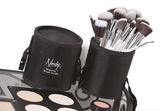 Black Makeup Brush Holder Set With Brushes And Cosmetics