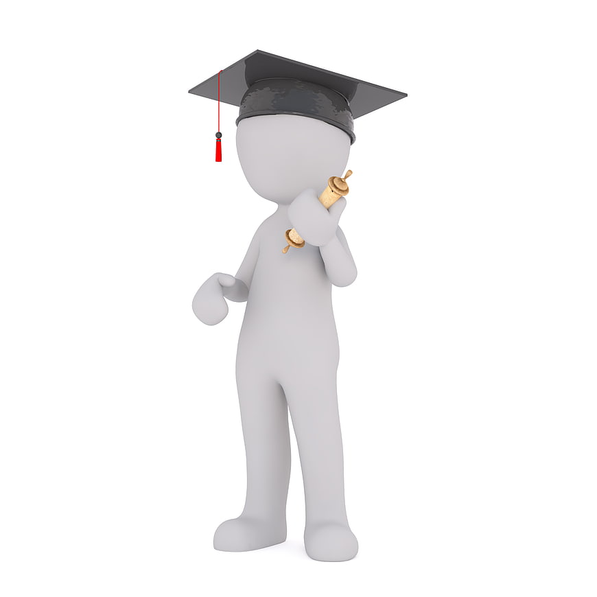 3D White Graduate Character with Diploma and Cap