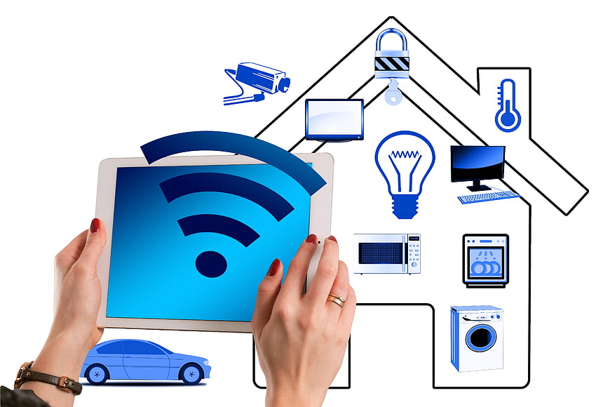 Smart Home Technology Concept With Tablet And Connected Devices
