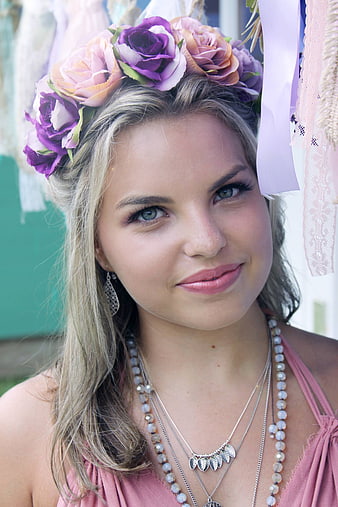 Blonde Woman with Purple Flower Crown Portrait