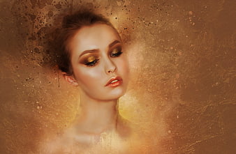 Ethereal Portrait of Woman With Golden Makeup and Textured Background