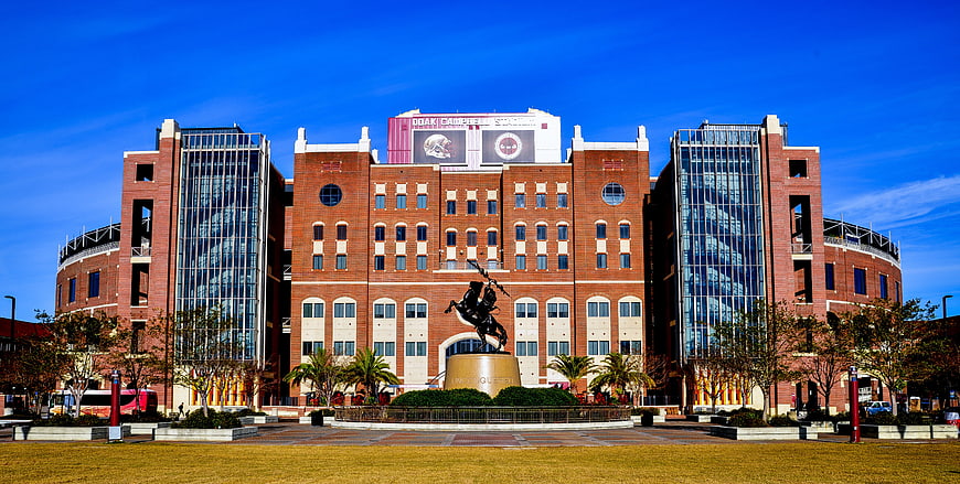 Florida State University Stadium Exterior With Equestrian Statue