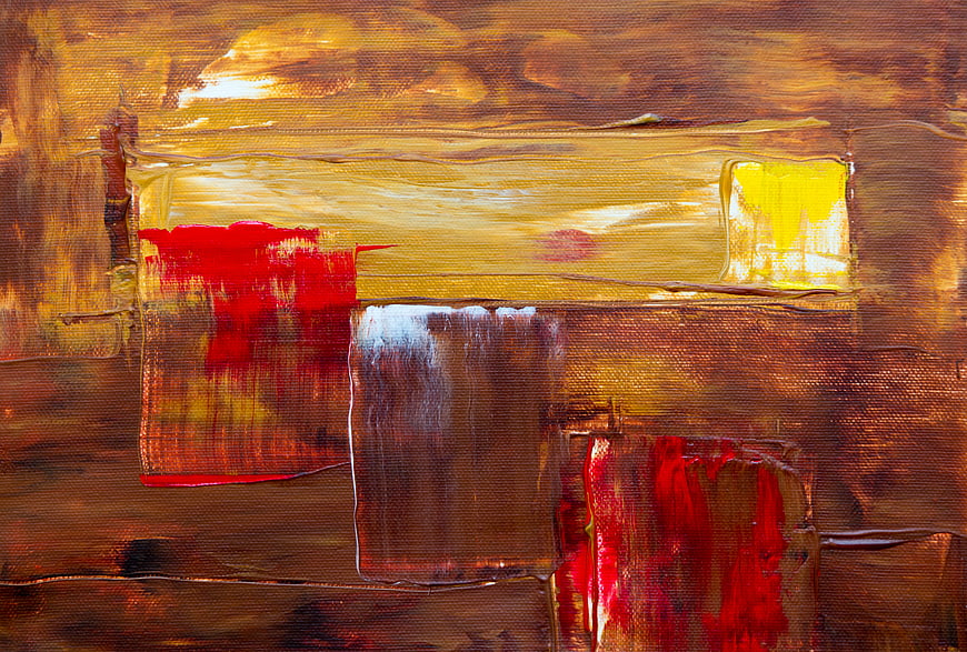 Abstract Oil Painting with Red, Yellow, and Brown Textures
