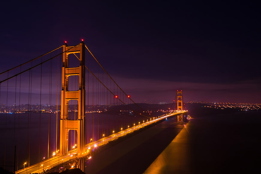 Golden Gate Bridge Night View with City Lights