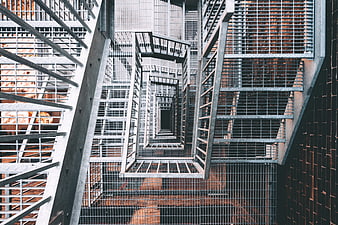 Abstract View of Industrial Metal Fire Escape Staircase