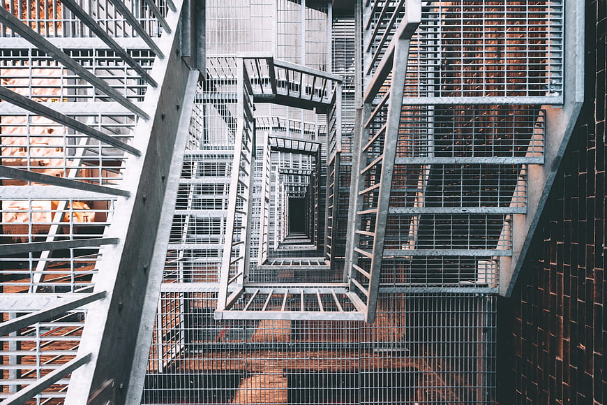 Abstract View of Industrial Metal Fire Escape Staircase