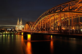 Hohenzollern Bridge and Cologne Cathedral Night View