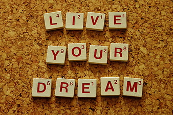 Live Your Dream Scrabble Tiles on Cork Board