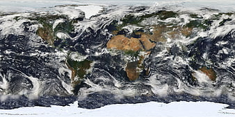 Satellite view of Earth showing global weather patterns and continents