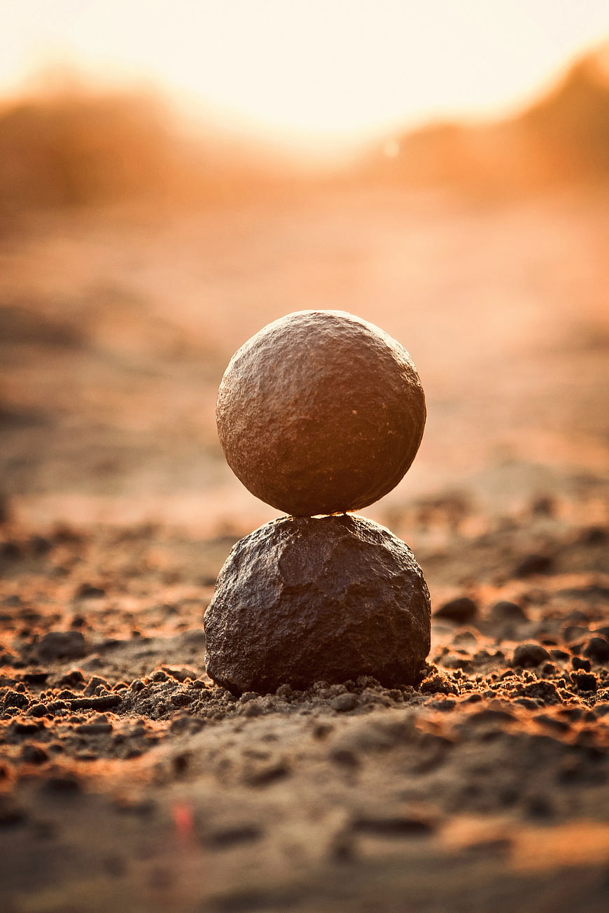 Balanced Rocks at Sunset in Desert Landscape