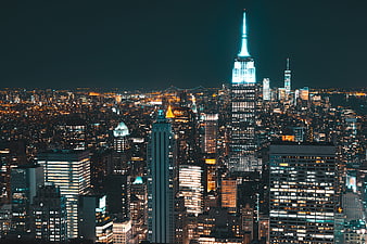New York City Skyline at Night with Empire State Building