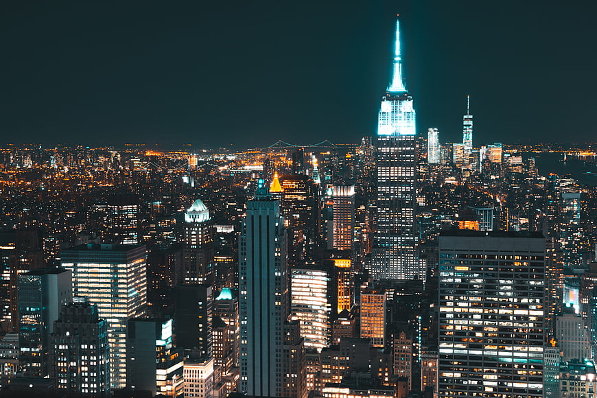 New York City Skyline at Night with Empire State Building