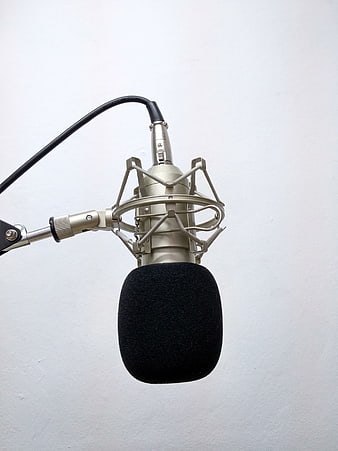 Professional Studio Microphone with Shock Mount on White Background