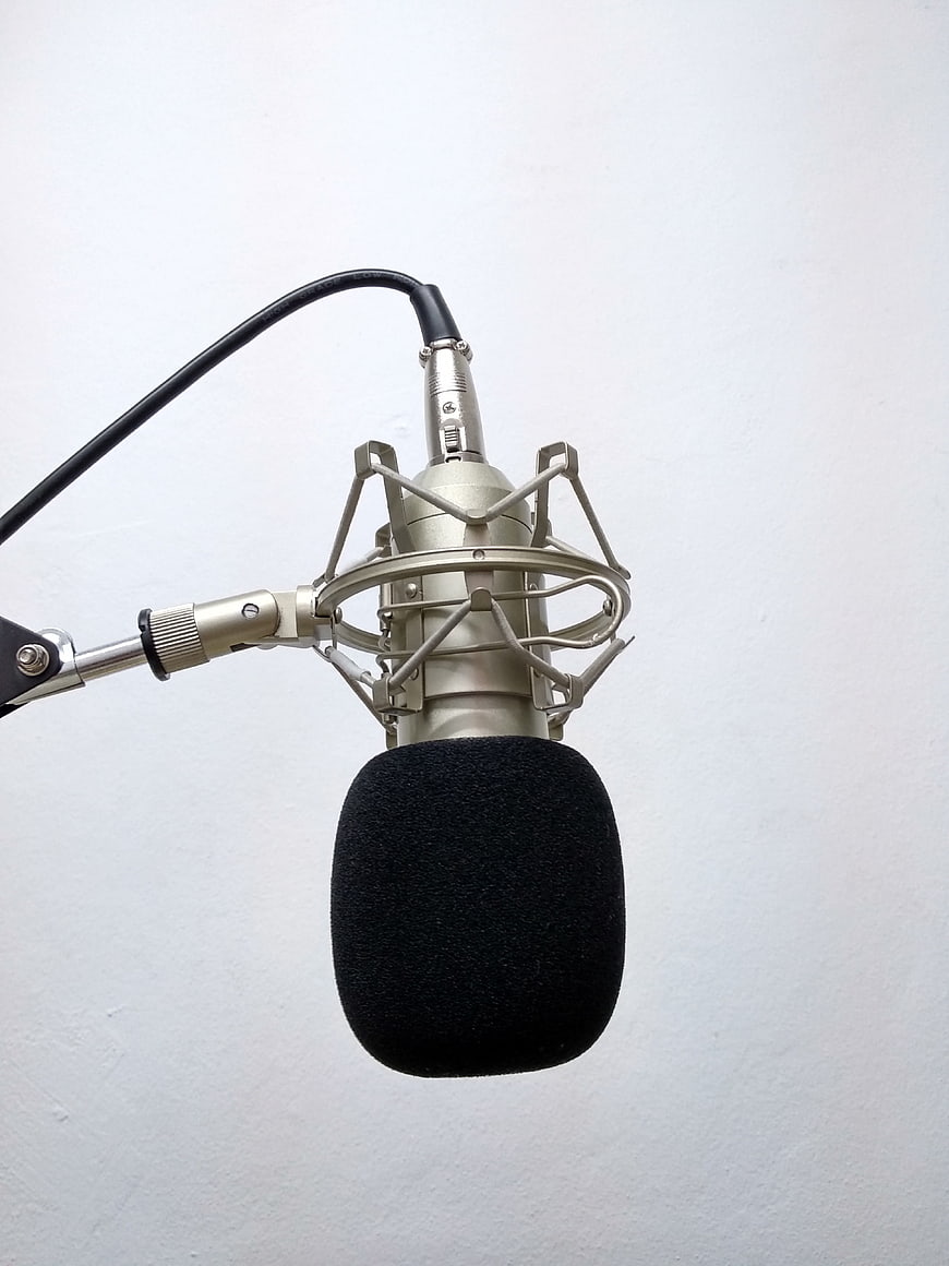 Professional Studio Microphone with Shock Mount on White Background