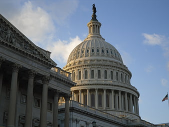 US Capitol Building Dome and Columns at Sunset