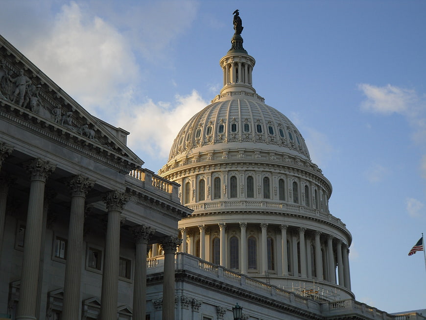 US Capitol Building Dome and Columns at Sunset