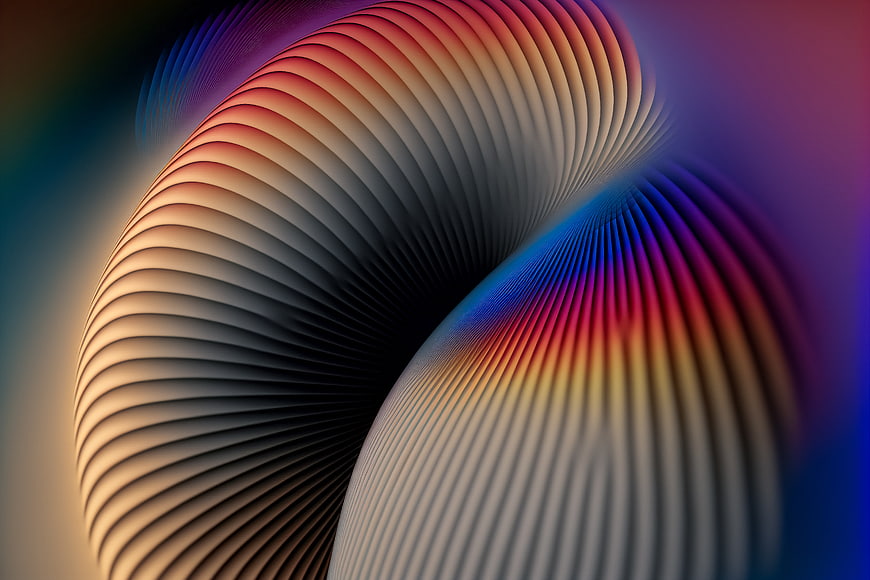 Abstract 3D Render of Colorful Wavy Ribbed Surfaces