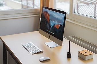 Minimalist Home Office Desk with iMac and Natural Light