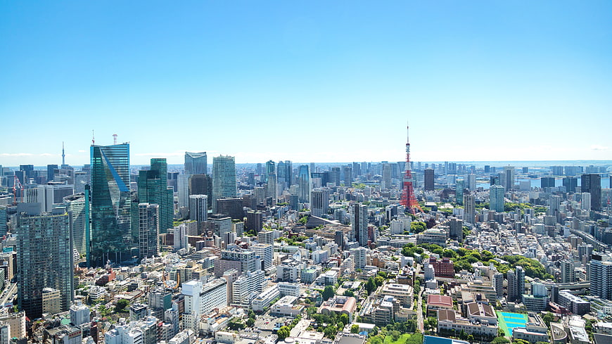 Aerial View of Tokyo Skyline with Tokyo Tower