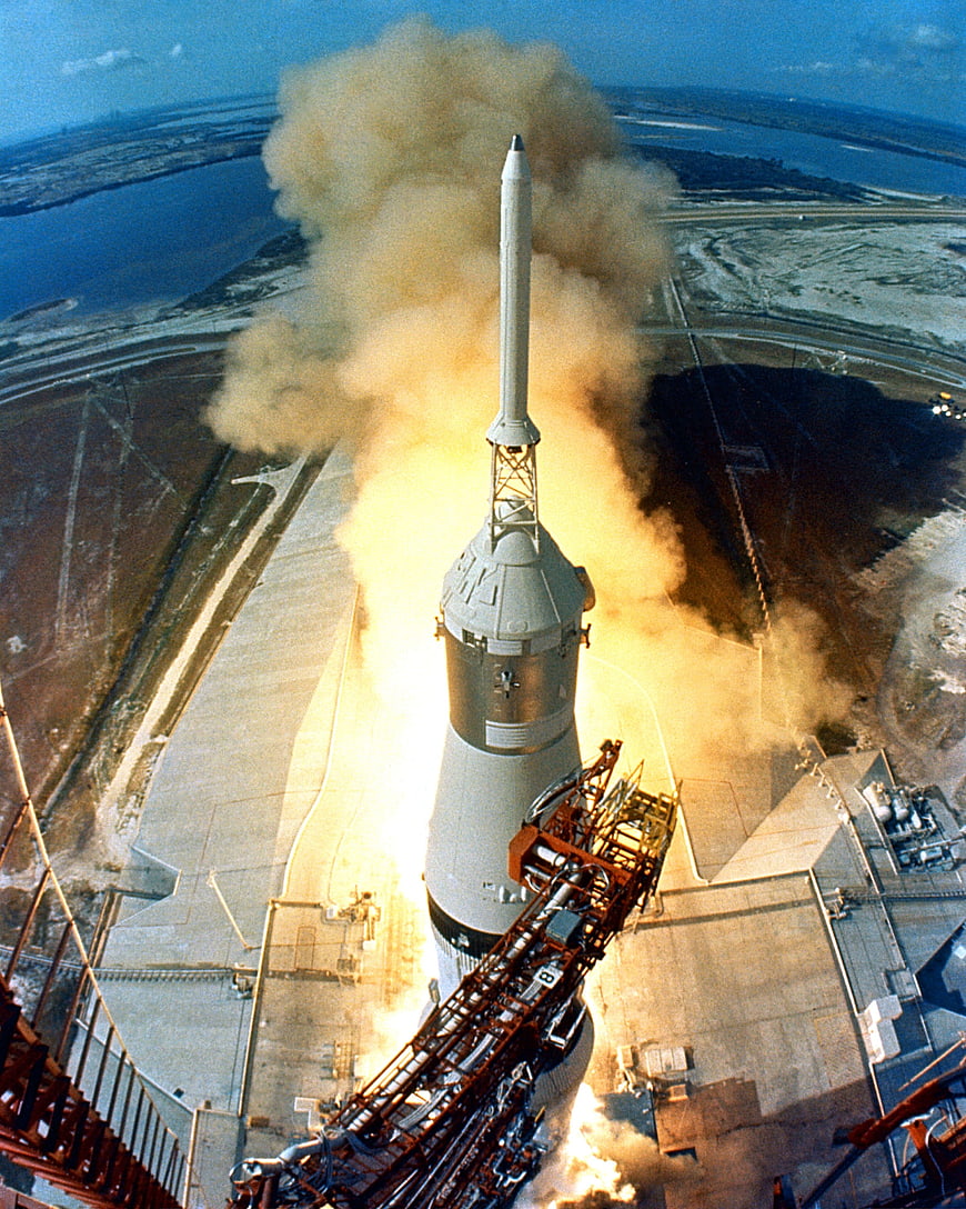 Aerial View of Apollo 11 Saturn V Rocket Launching from Kennedy Space Center