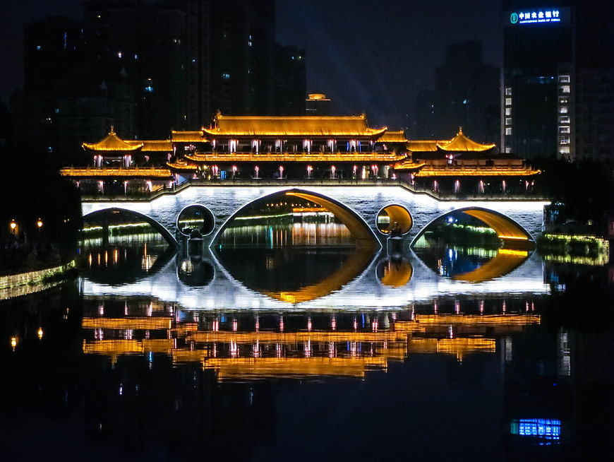 Anshun Bridge at Night in Chengdu, China