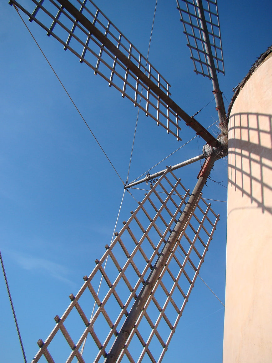Traditional Greek Windmill Against Blue Sky