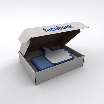 3D Facebook Like Button In Open Cardboard Box