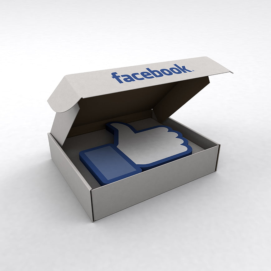 3D Facebook Like Button In Open Cardboard Box
