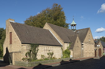 Historic Brick Cemetery Chapel With Bell Tower In Kappeln, Germany