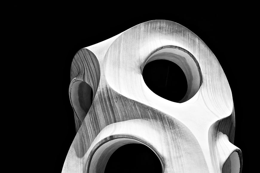 Abstract black and white architectural detail with curved forms