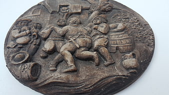 Vintage Bronze Relief Sculpture of Peasants Dancing