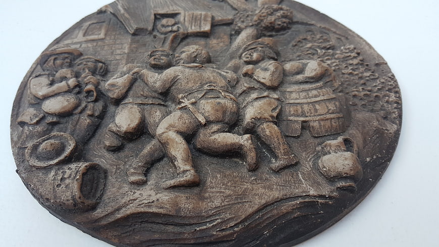 Vintage Bronze Relief Sculpture of Peasants Dancing