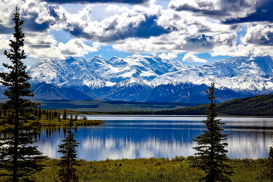 Scenic View of Snow-Capped Mountains Reflected in Lake