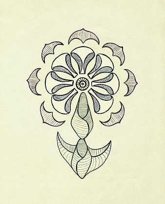 Hand-drawn symmetrical floral illustration on vintage paper