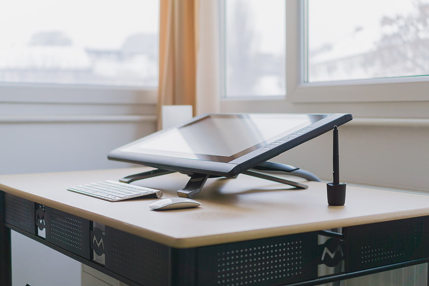 Modern digital drawing tablet on minimalist office desk