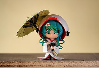 Cute Anime Figurine Girl Holding Traditional Japanese Umbrella