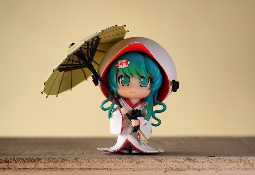 Cute Anime Figurine Girl Holding Traditional Japanese Umbrella