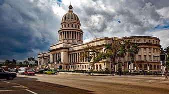 Cuba Capitolio Building in Havana Under Dramatic Stormy Sky