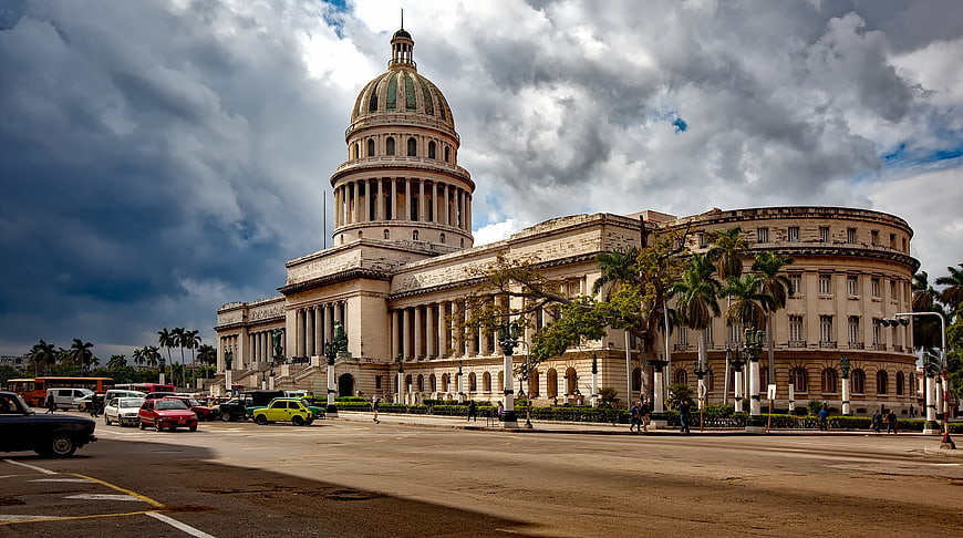 Cuba Capitolio Building in Havana Under Dramatic Stormy Sky