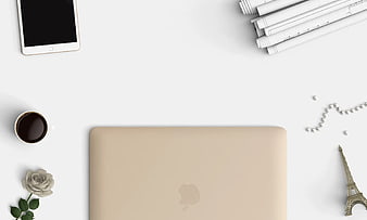 Minimalist Flat Lay Workspace with Laptop and Coffee