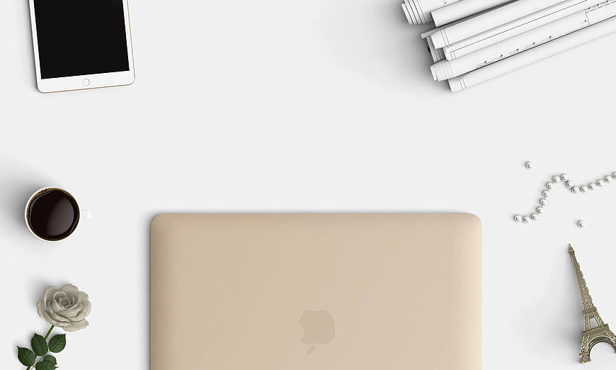 Minimalist Flat Lay Workspace with Laptop and Coffee
