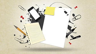 Office Supplies Flat Lay with Smartphone and Notepad