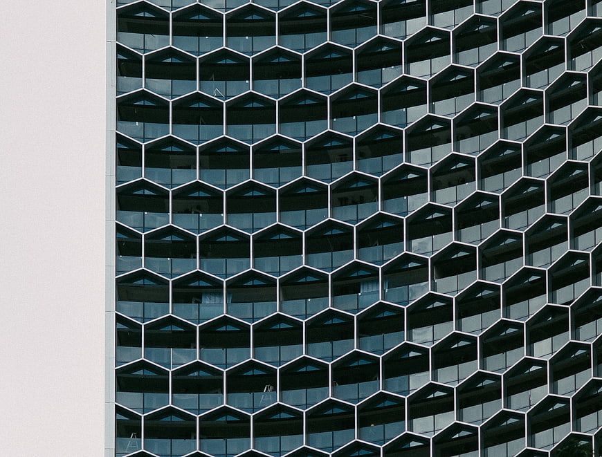 Modern Hexagonal Glass Building Facade Architecture