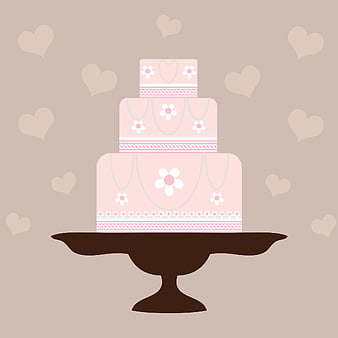 Cute Three-Tier Pink Wedding Cake Vector Illustration