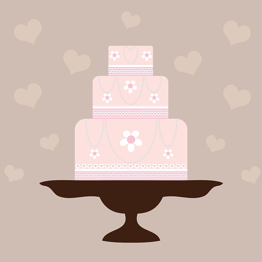 Cute Three-Tier Pink Wedding Cake Vector Illustration