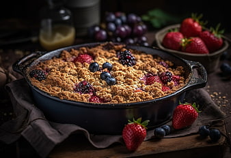 Homemade Mixed Berry Crisp in Cast Iron Skillet