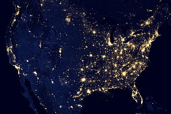 Satellite view of USA at night with city lights
