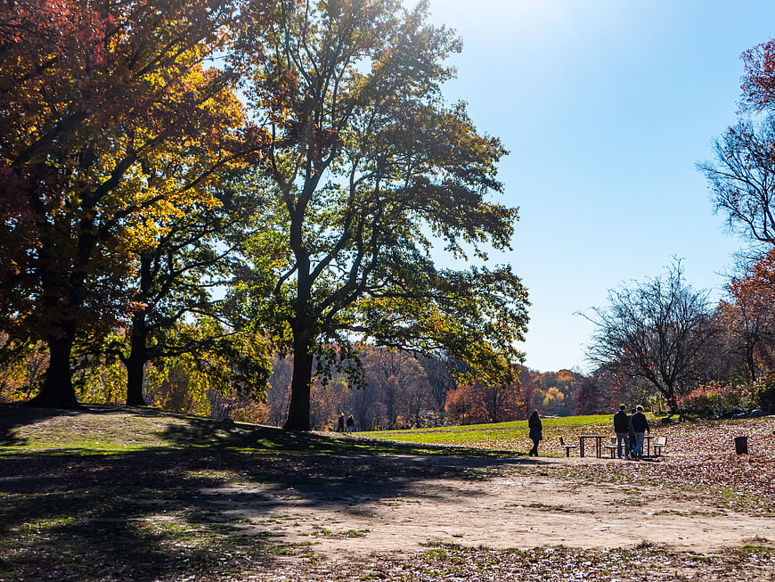 Autumn Park Scene with Colorful Trees and People
