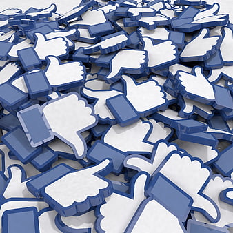 3D Render of Piled Blue and White Facebook Like Icons