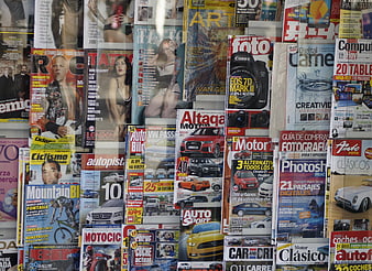 Colorful Wall of Spanish Magazines at a Newsstand